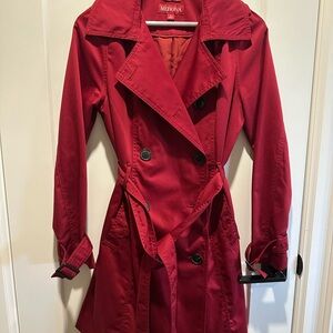 Merona Crimson Red Double-Breasted Trench Coat with Waist Tie